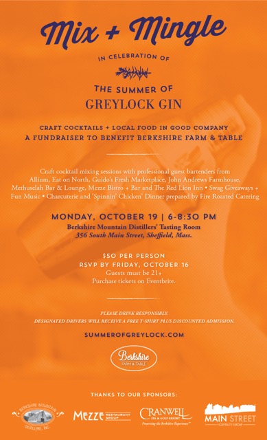 Berkshire Farm and Table celebrates the first summer of Greylock Gin on Monday, October 18th, 2015.