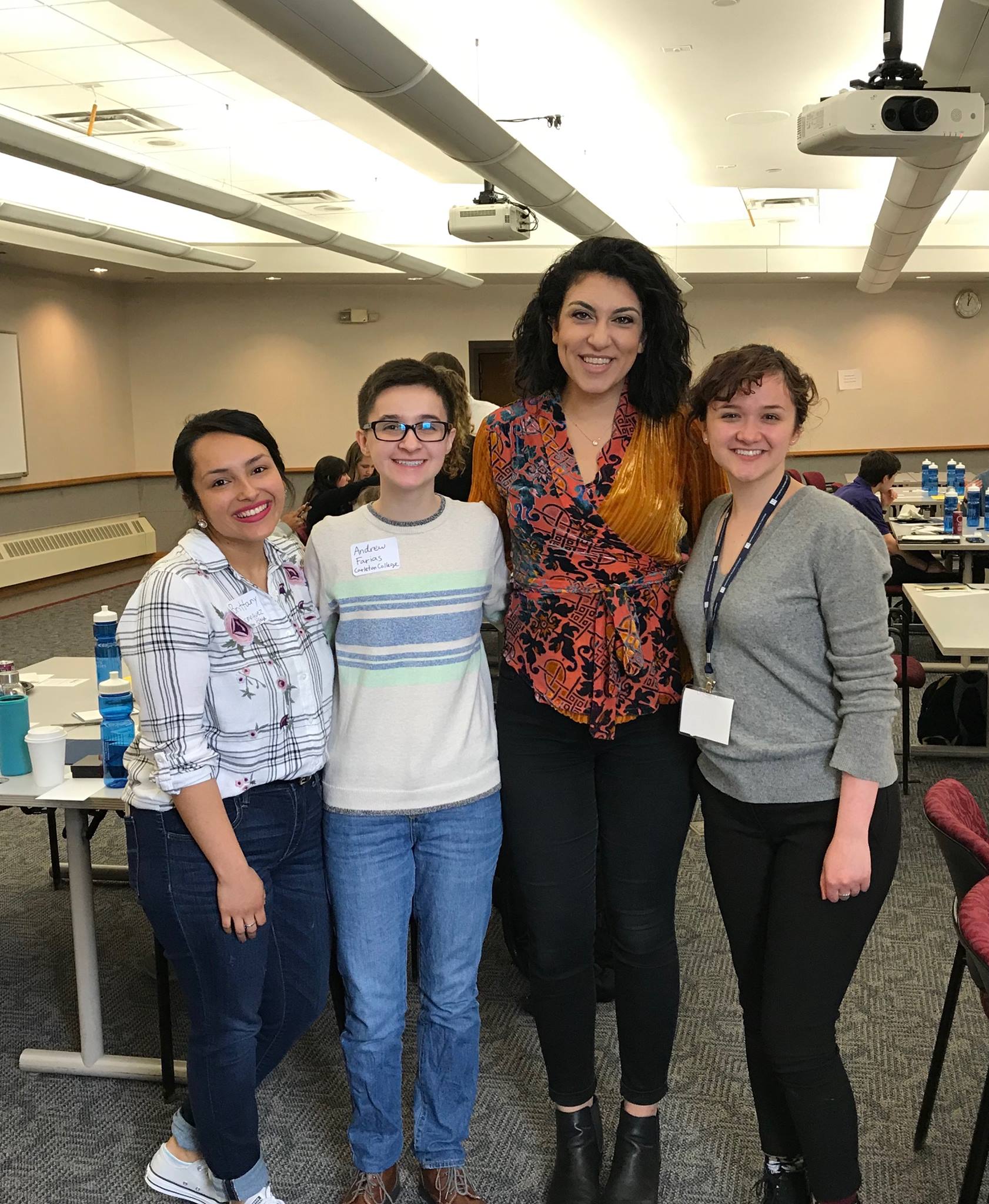 Carleton Student Association Senate liaisons (left to right) Brittany Dominguez, Andrew Farias, Maddy Schilling met with Rachel Sumekh, (second from right) the founder and CEO of Swipe Out Hunger, a national organization dedicated to addressing hunger on college campuses. They networked at the Minnesota Association of Private College Students (MAPCS) Council’s College Food Insecurity Conference to share student-led initiatives on tackling food insecurity across campus; submitted photo.