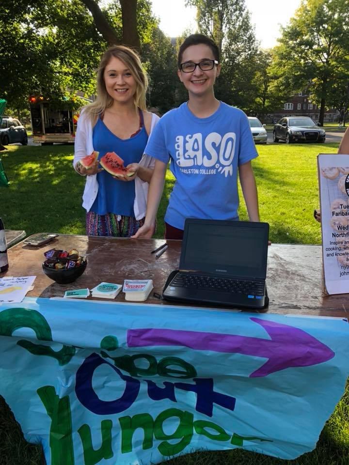 Nicole Binder and Andrew Farias of  Carleton College table for Swipe Out Hunger; submitted photo.