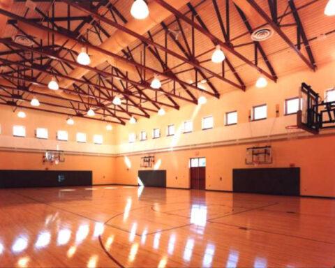 Interior photo of elementary school gymnasium in Williamstown, Mass.