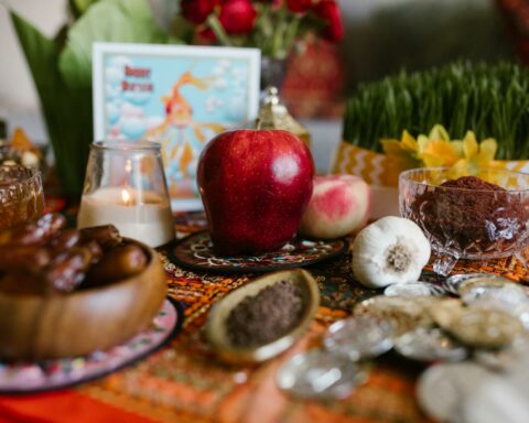 traditional food and table setting on persian new year